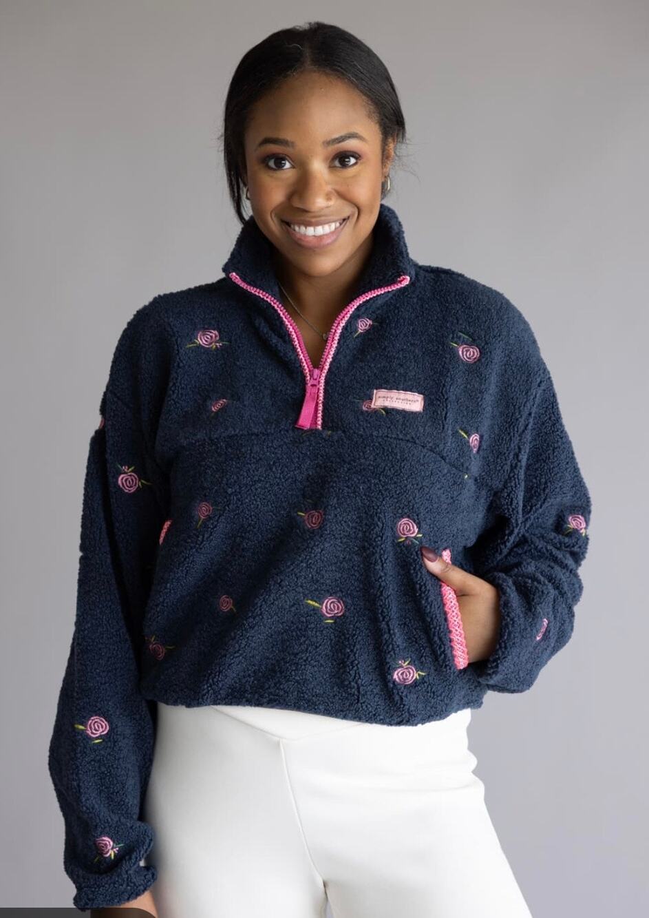SIMPLY SOUTHERN : SHERPA PULLOVER navy blue preppy size large